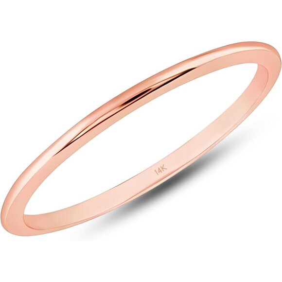 🆕 Women Gold Wedding Band Ring Rose Thin Stacking Solid Stone Existing Jewelry - Picture 1 of 6